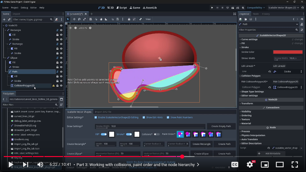 working with collisions, paint order and the node hierarchy on youtube