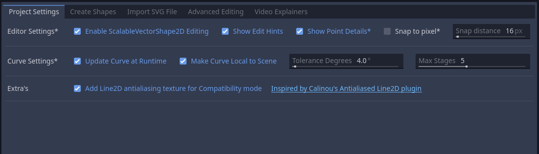 Project settings dock